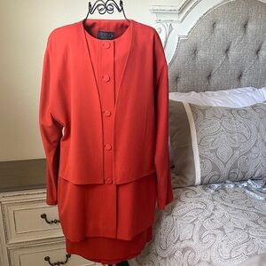 Yeohlee Red Wool Button-Up Jacket and Skirt Set
